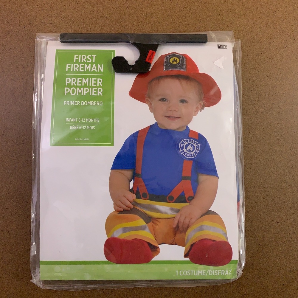 Amscan Baby Size 6-12 Months 2 Piece Jumpsuit & Hat First Fireman Costume NWT
